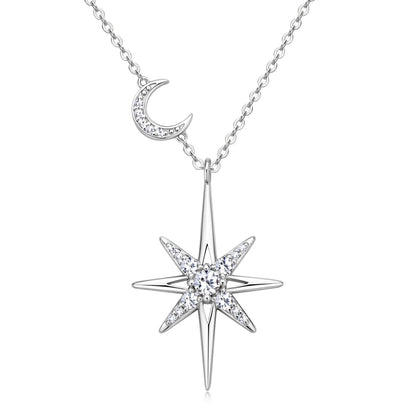 100% 925 Silver Full Moissanite Necklace for Women 18K Gold Plated Star&Moon Pendant Necklace Choker Chain Fine Jewelry Gifts