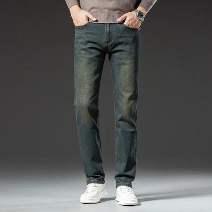 High Quality Winter Jeans Men's Warm Fleece Thickened Elastic Denim Pants Fashion Straight Elastic Retro Plush Velvet Pants