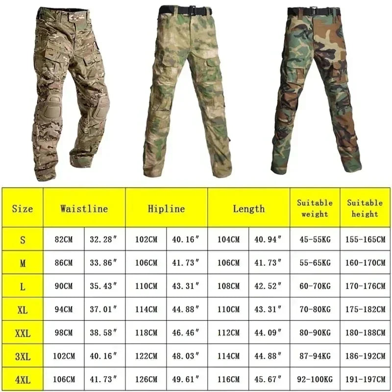 2025 Outdoor Combat Pants +Knee Pads Men Tactical Hunting Pant Camo Pants Quick Dry Sport Multi-pocket Clothes Wear Resistant