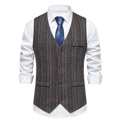 Men Waistcoat Autumn Vintage Striped Single-breasted Man Vest Slim Sleeveless Business Casual Versatile Male Suit Vest
