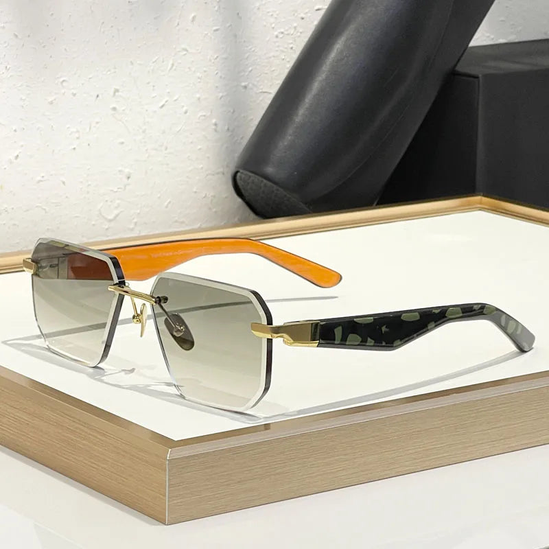 Germany Design Rimless Sunglasses for Men Women Big Square Alloy Acetate High Quality Irregular Classical Vintage UV400 Glasses
