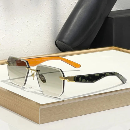 Germany Design Rimless Sunglasses for Men Women Big Square Alloy Acetate High Quality Irregular Classical Vintage UV400 Glasses