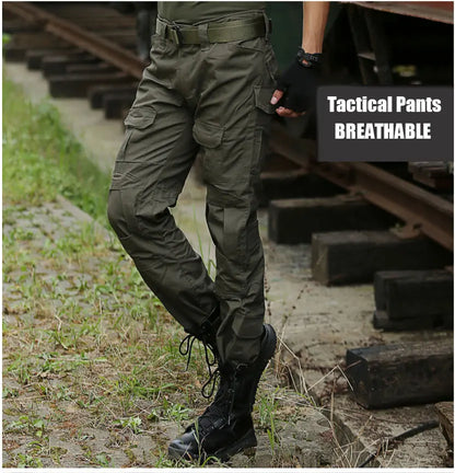 Men's Fashion Outdoor Hiking Overalls Pants Camouflage Tactical Pants Hunting Uniform Fighting Multi-Pocket Trousers
