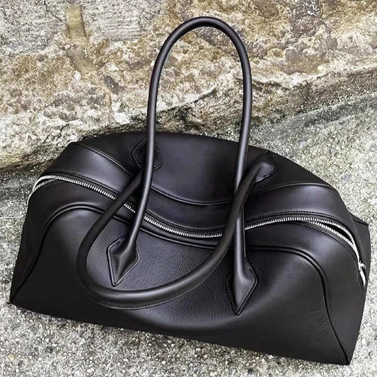 Genuine Leather Bowling Bags For Women Luxury Designer Handbags And Purses 2025 New In Cowhide Lychee Texture Underarm Shoulder