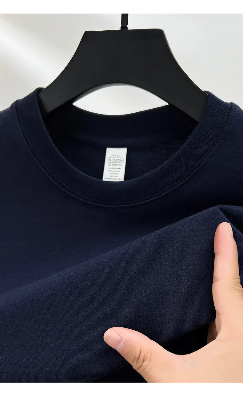 High quality 100% cotton short sleeve men's T-shirt summer round neck loose casual solid color plus size breathable top women