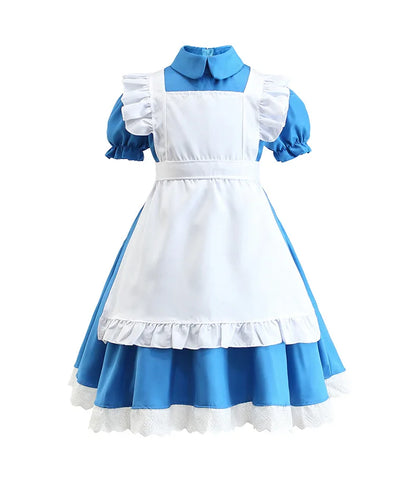 Children Blue Alice In Wonderland Halloween Costume For Kids Party Lolita Maid Dress Cosplay Fancy Carnival Costumes Girls