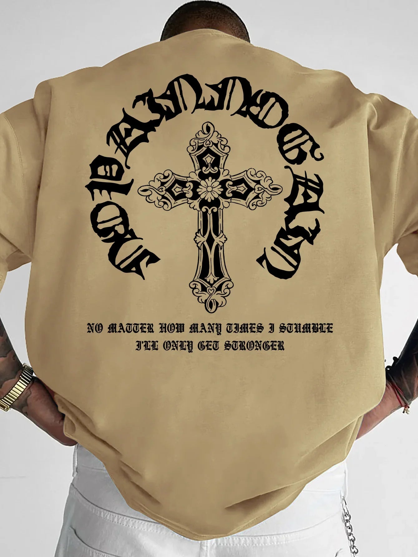 Men's Gothic Streetwear T-Shirt Ornate Cross & Circle Script Graphic Print Crew Neck Short Sleeve Polyester Tops S-XXL