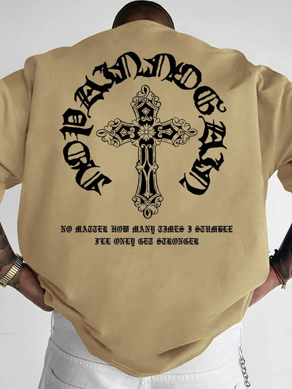Men's Gothic Streetwear T-Shirt Ornate Cross & Circle Script Graphic Print Crew Neck Short Sleeve Polyester Tops S-XXL