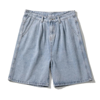 Wide Baggy Denim Shorts Men Summer Thin Solid Color Casual Loose Knee-length Pants Male Jeans Shorts Streetwear