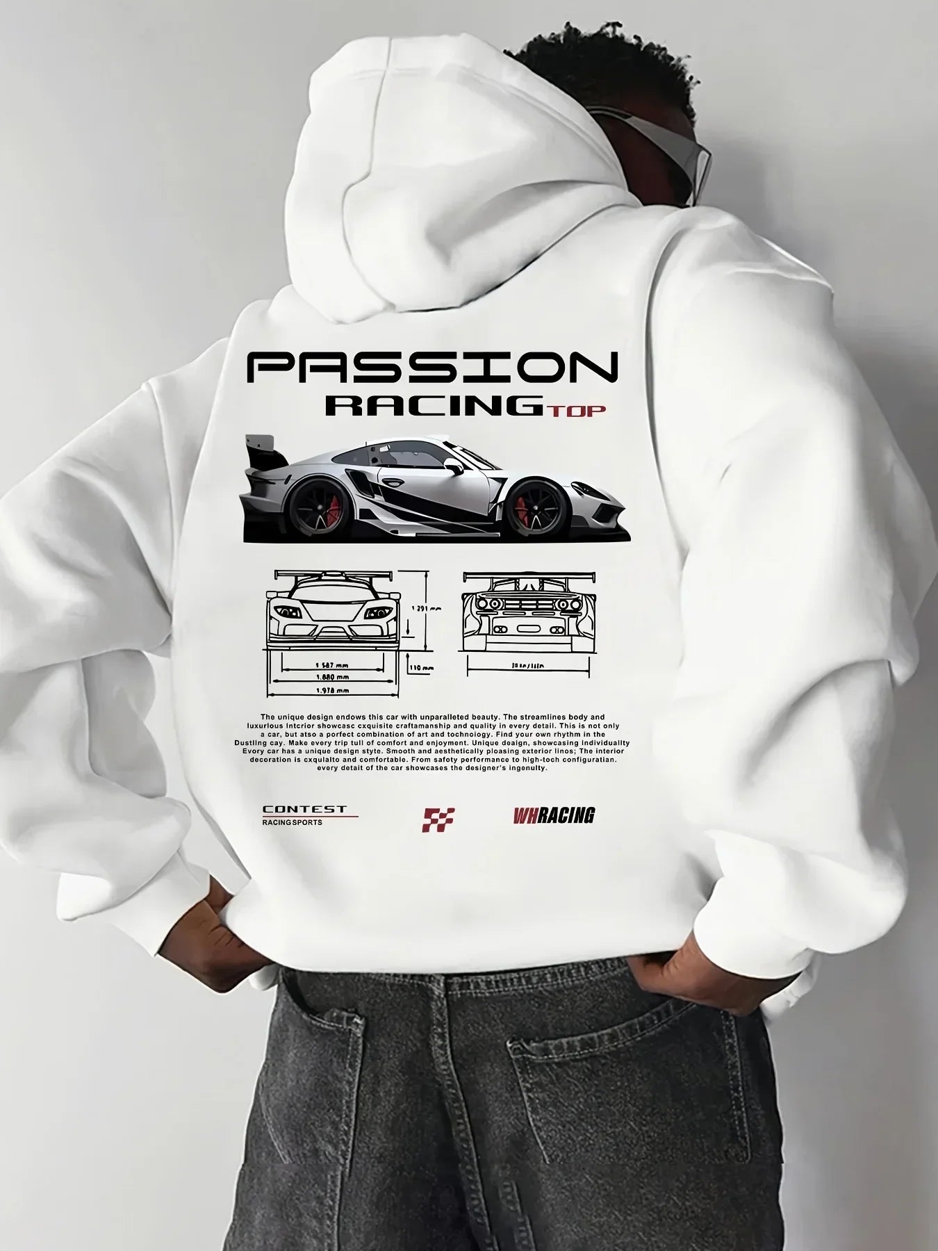 2025 Popular Digital Pattern Men's Hooded Sweatshirt Car-Themed Design American-Style Casual Sports Long-Sleeved Shirt