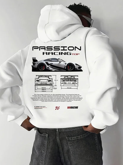 2025 Popular Digital Pattern Men's Hooded Sweatshirt Car-Themed Design American-Style Casual Sports Long-Sleeved Shirt