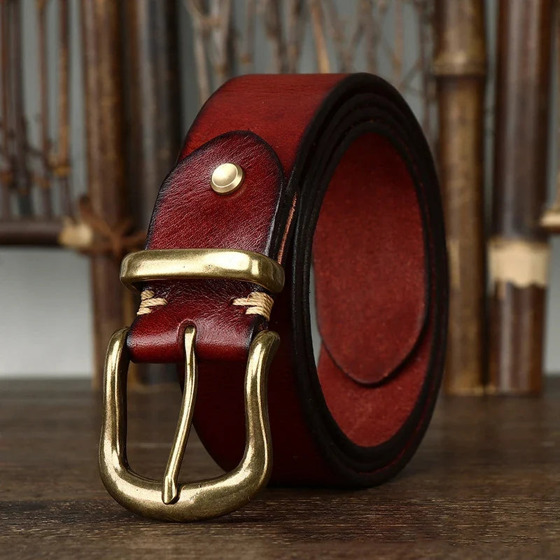 3.8CM  Pure Cowhide Genuine Leather for Men High Quality Jeans Brass Buckle Belts Cowboy Waistband Male Fashion Designer Luxury