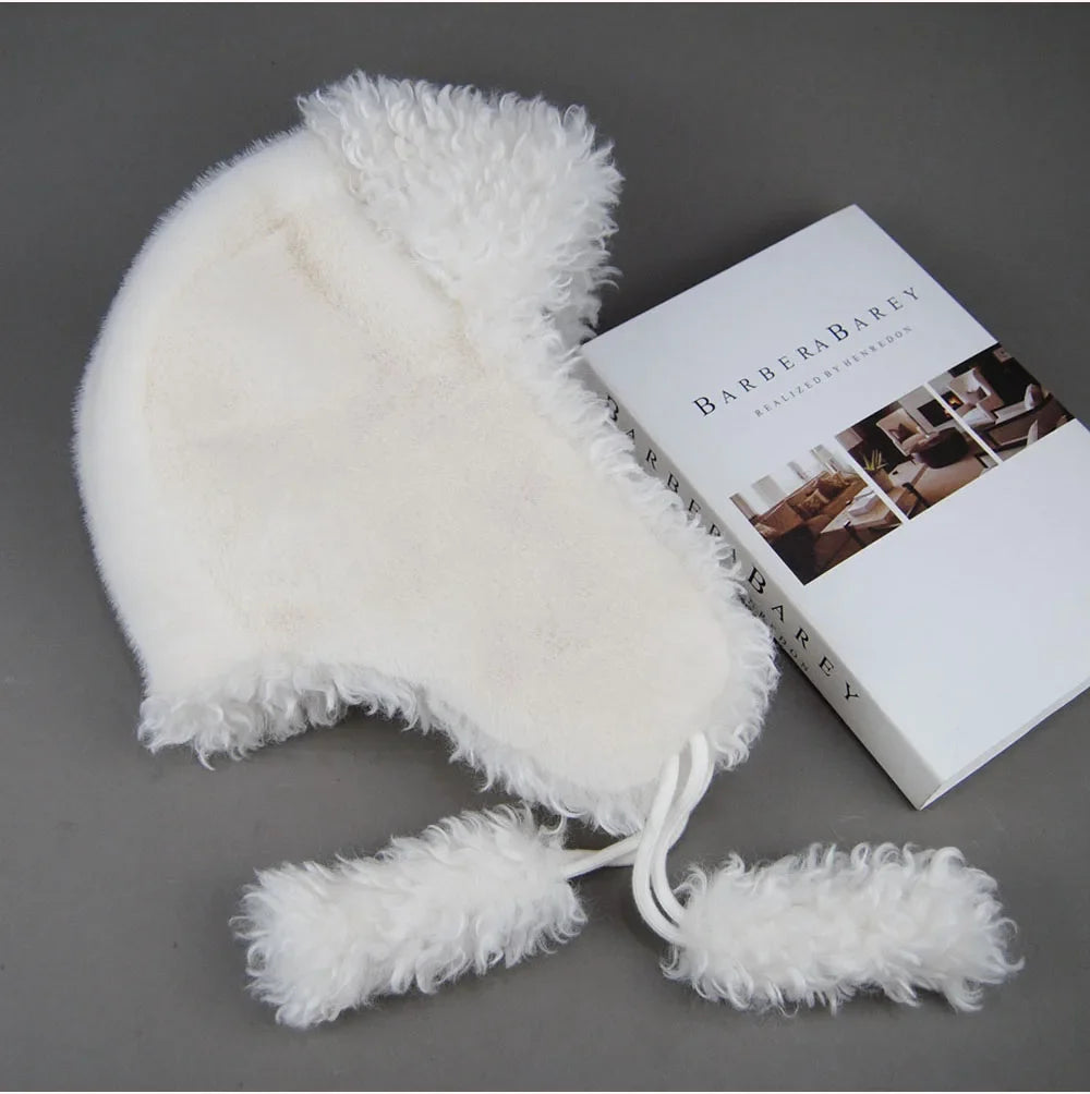 Real Fur Wool Hat Unisex New Winter Warm Bomber Russian Ushanka Hats With Ear Flaps Cow Leather Thick Snow Earflaps Baseball Cap