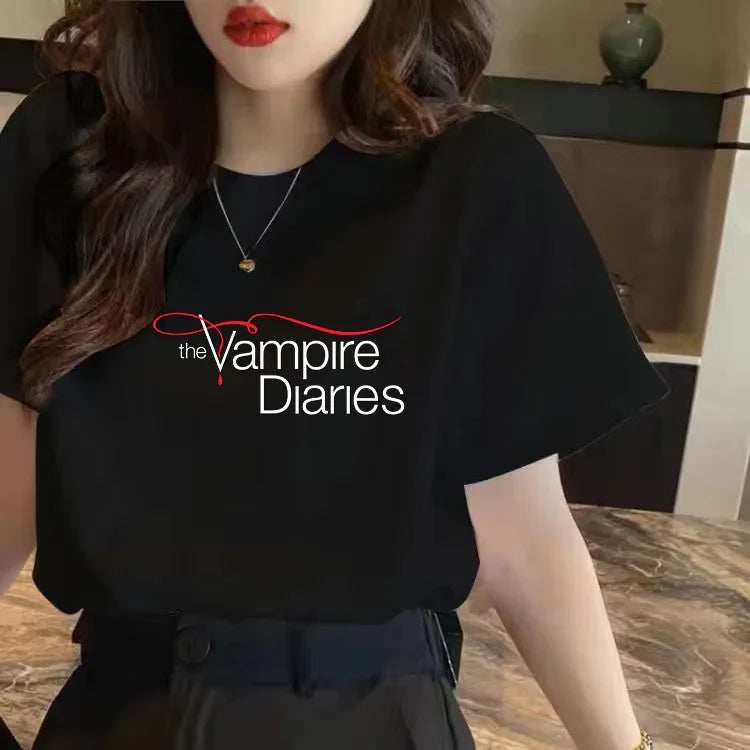 Vampire Diaries Cotton Women Girls Casual Harajuku T-shirt O-neck Short Sleeve Streetwear Ladies Graphic Summer Female T-shirt