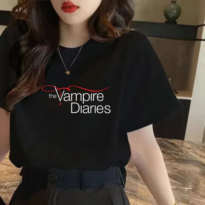 Vampire Diaries Cotton Women Girls Casual Harajuku T-shirt O-neck Short Sleeve Streetwear Ladies Graphic Summer Female T-shirt
