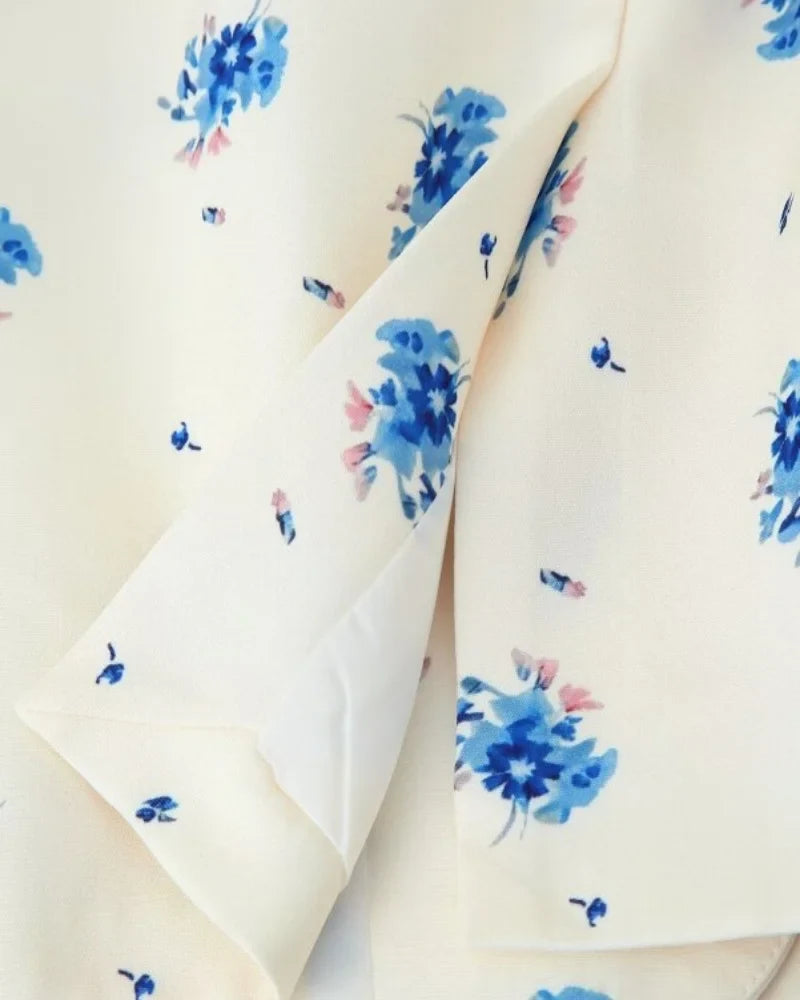 Women's Floral Print Blazer, White Pink Flower Casual Suit Jacket, Notch Lapel Loose Outwear with Tie Waist, Spring Daily Wear
