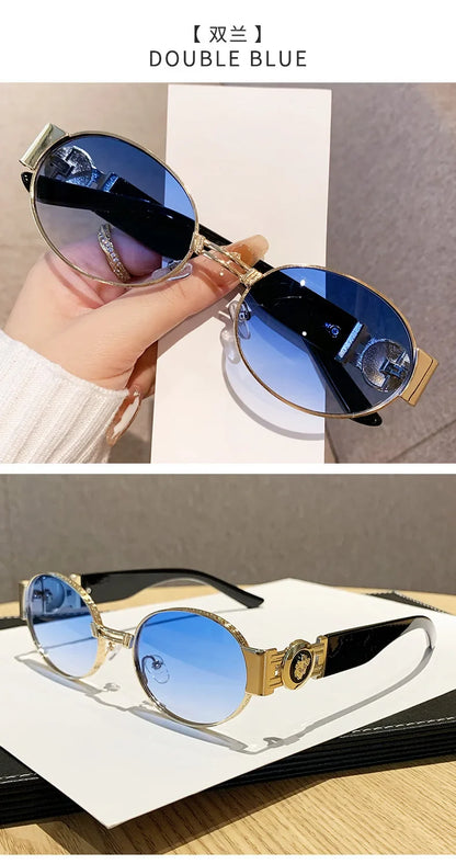 New Vintage Oval Sunglasses Metal Frame Women's Luxury Designery Sun Glasses Shades for Men Oculos UV400  Gafas De Sol Mujer