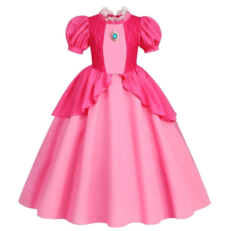 Peach Dresses For Girls Princess Costume Clothes Party Cosplay Halloween Carnival Birthday Dress Kids Vestidos