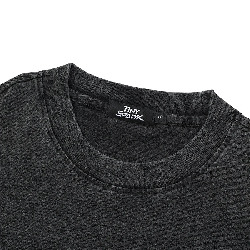Hip Hop Washed Black T-Shirt Streetwear Vintage Purple Graphic Horror Castle T Shirt Cotton Tshirt Men Tops Tees Unisex Y2K