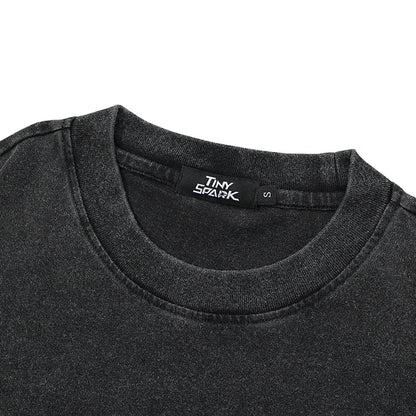 Hip Hop Washed Black T-Shirt Streetwear Vintage Purple Graphic Horror Castle T Shirt Cotton Tshirt Men Tops Tees Unisex Y2K