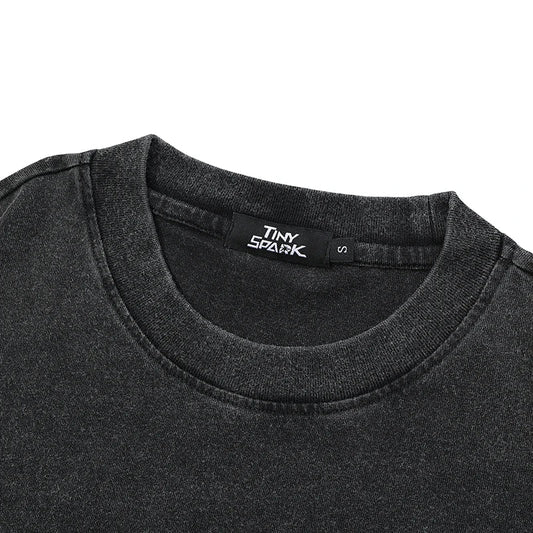 Hip Hop Washed Black T-Shirt Streetwear Vintage Purple Graphic Horror Castle T Shirt Cotton Tshirt Men Tops Tees Unisex Y2K