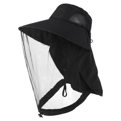 UV Protection Hat with Face Mask Breathable Insect Protection Wide Brim Fishing Hat Outdoor Sport Nature Hiking Camping Mesh Hat