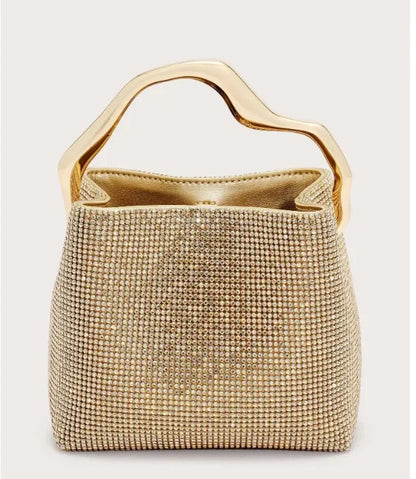 Luxury Satin Bucket Bag Women's Handbag Crystal Shiny Rhinestone Diamond Evening Bag Wedding Party Clutch Purse Crossbody Bag