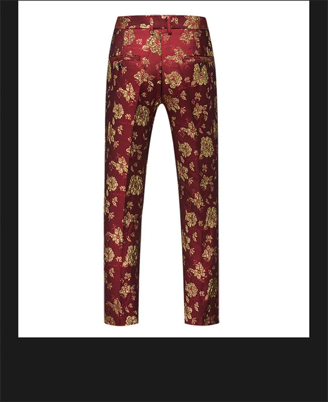 New Men Luxury Jacquard Suit Pants Fashion Wedding Party Groom Dress Trouser