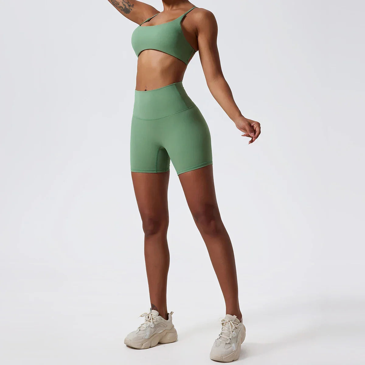 Two Pieces Yoga Set Women Gym Shorts Sports Suit Female Soften Skin-Friendly Activewear Beauty Back Women Sportswear