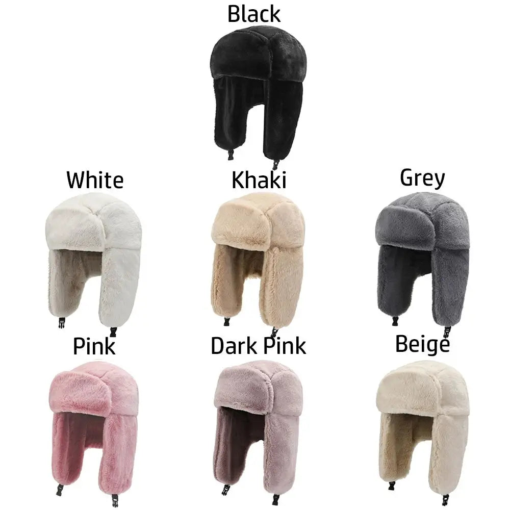 Women Men Thick Plush Windproof Winter Hat Russian Ushanka Snow Caps Bomber Hat