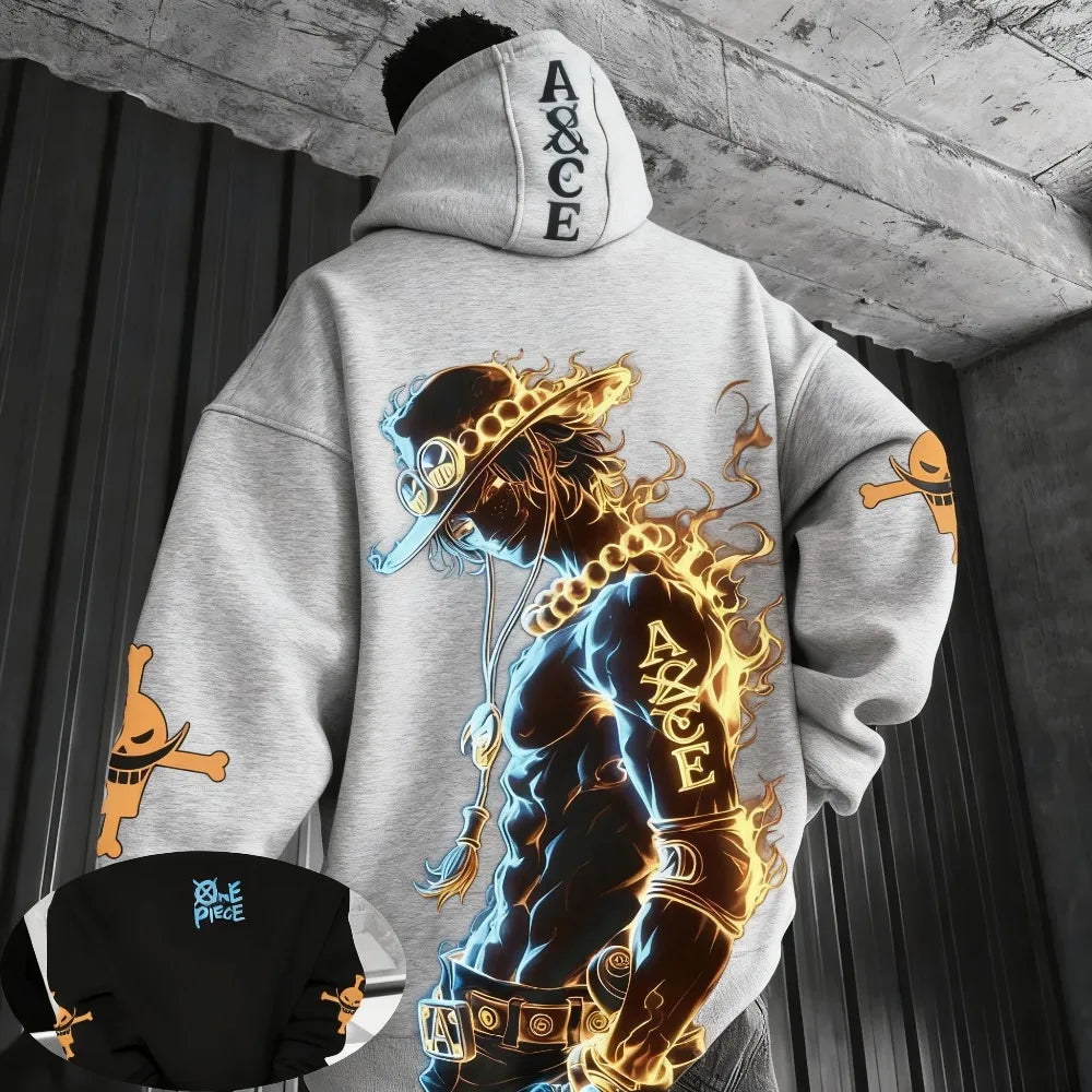 One Piece Men's Hoodie Sweater Portgas D. Ace Japanese Anime Spring Autumn Boys Children's Long-sleeved Parent-child Outfit