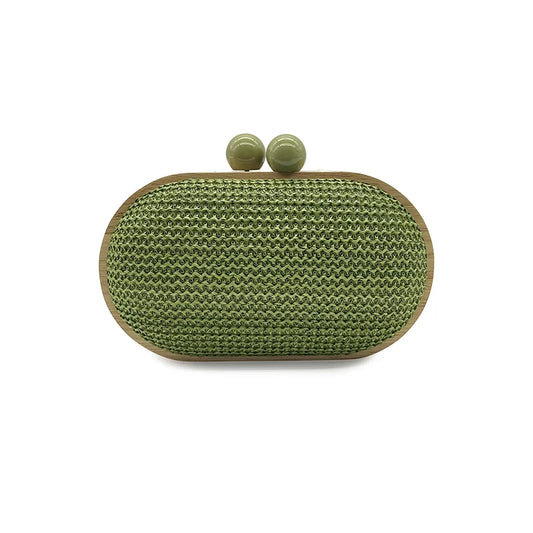fashion Oval PP straw clutch bag for women wooden clip Handbags elegant weave summer beach bag trend shoulder crossbody bags