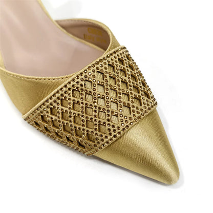 2025 New Summer Collection Stylish Italian Women’s Shoes and Bag Set in Gold Colour - Comfortable Mid Heels With Rhinestones