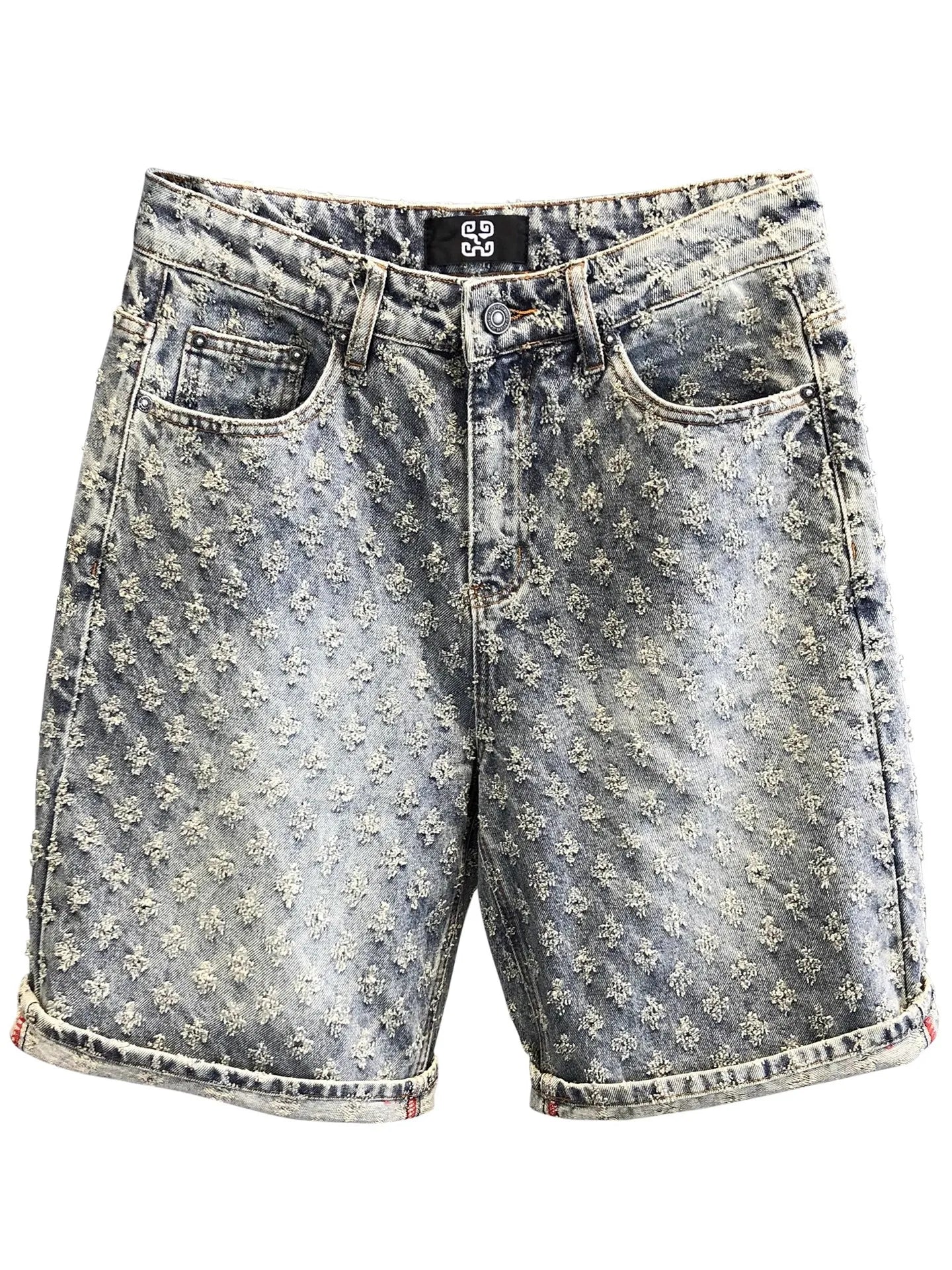 American Y2K Light Luxury Quality Retro Denim Shorts Summer Hip Hop INS Men Loose Shave Jacquard Couple Denim Five Point Pants
