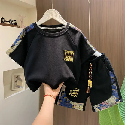 Korean Clothes for Children Boys T-shirt Shorts 2-piece Set Summer Cotton Short Sleeve Kids Clothes Sets Baby Tracksuit 2-11Y