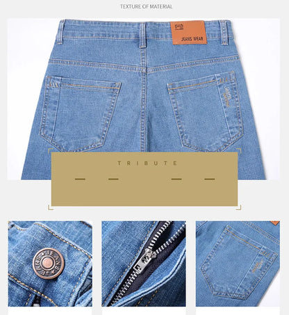 2025 New Light Blue Men's Comfort Soft Jeans Fashion Straight Business Pants Cotton Soft Casual Stretch Denim Trousers 28-40