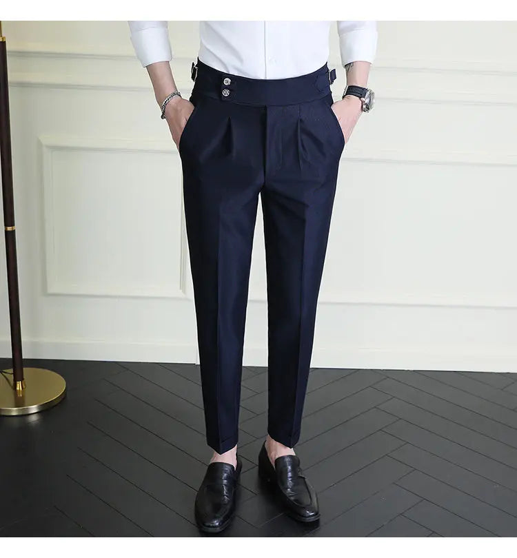 Italian Style Neapolitan High-waisted Suit Pants High Quality Fashion Men's Slim Fit Business Office Social Wedding Trousers