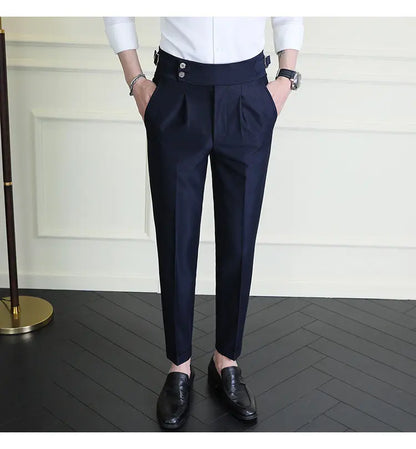 Italian Style Neapolitan High-waisted Suit Pants High Quality Fashion Men's Slim Fit Business Office Social Wedding Trousers
