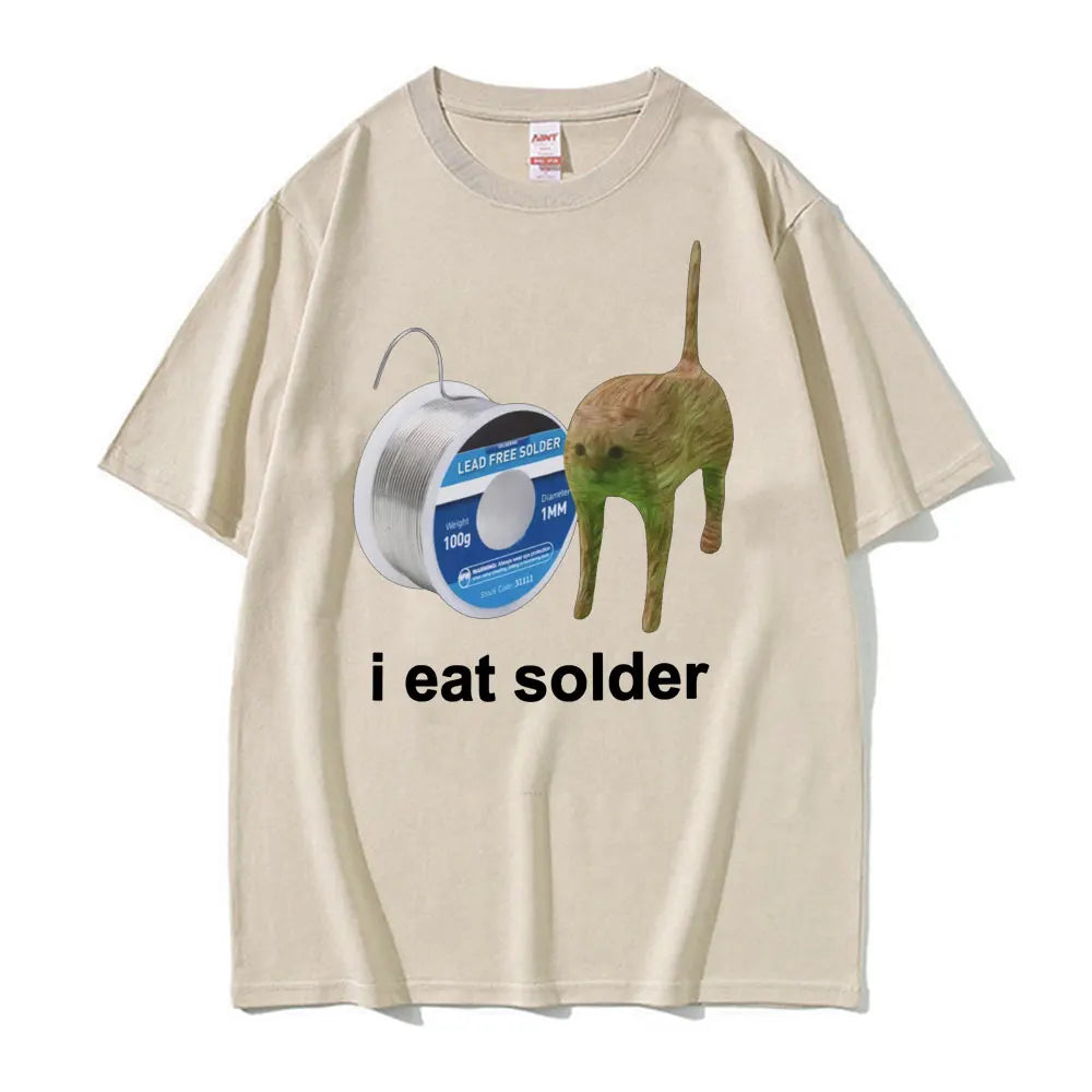I Eat Solder Cursed Funny Cat Meme T Shirt Men Women's Clothing Fashion Casual T Shirts Summer High Quality Cotton T-shirts Tops