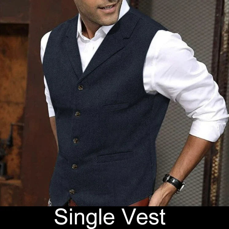 Business Suit Vest Man British Retro V-neck Male Vest Slim Solid Color Single-breasted Workwear Casual Men Waistcoat