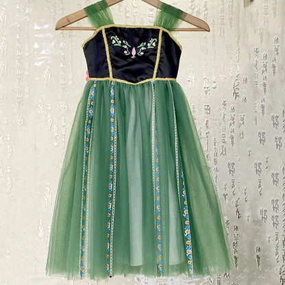 Girls' Summer Anna Frozen Baby Dress Child Green Dress Up Halloween Costume for Kids Princess Party Cosplay Dresses 2 to 8 Years