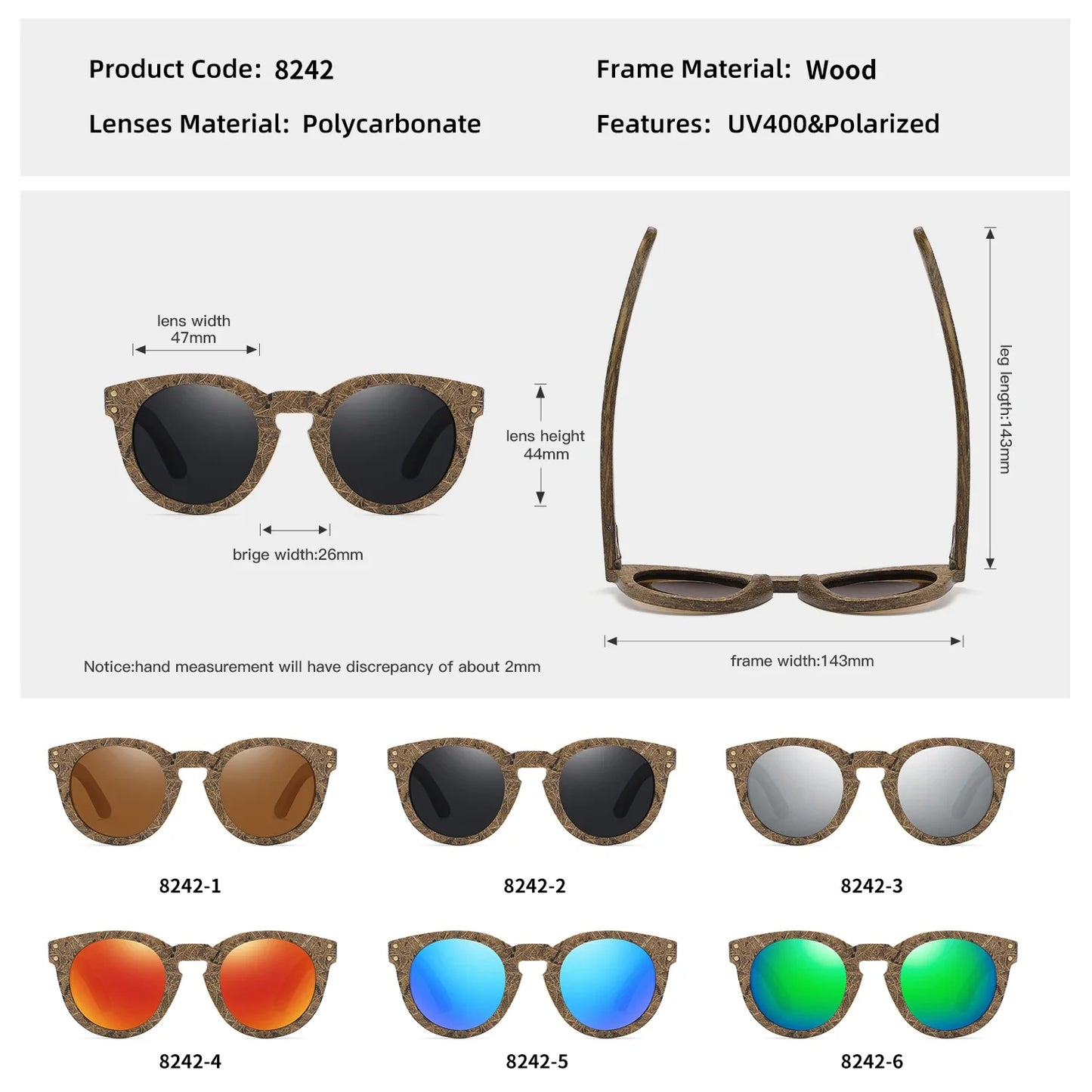 Brand coconut fiber sunglasses Eco-friendly  new wood,made  polarized UV400 protection natural degradation glasses 8242