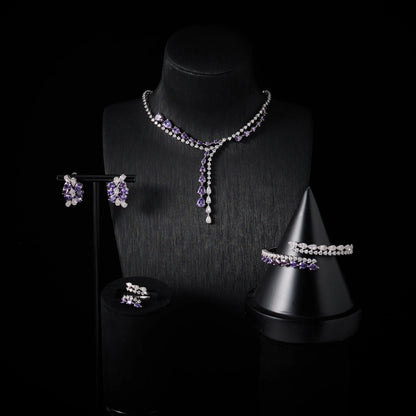 00086 Necklace Sets for Women Heart Water Drop Cubic Zirconia Layer Jewellery Set Dubai Saudi Party Engagement Accessory