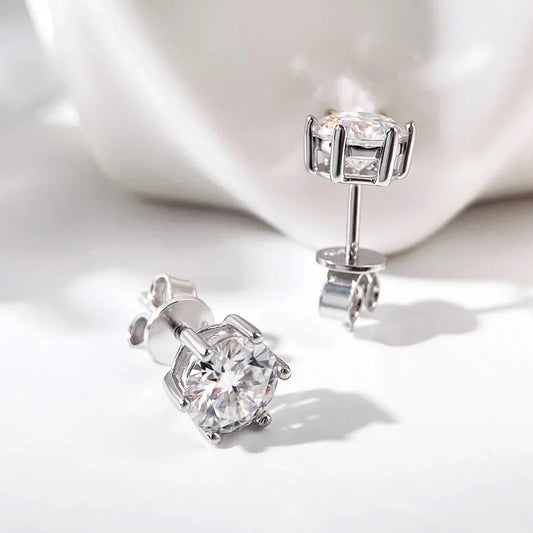 1CT Round Moissanite Stud Earrings for Women 925 Sterling Silver Plated 18K Classic Wedding Sparkling Lab Diamond Earring