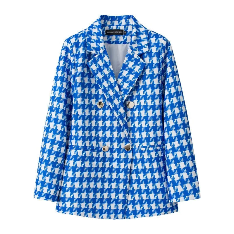 Casual Plaid Women's Suit Jacket Spring Autumn New Style Large Size Street Style Top Quality Polyester Commute Style Fashionable