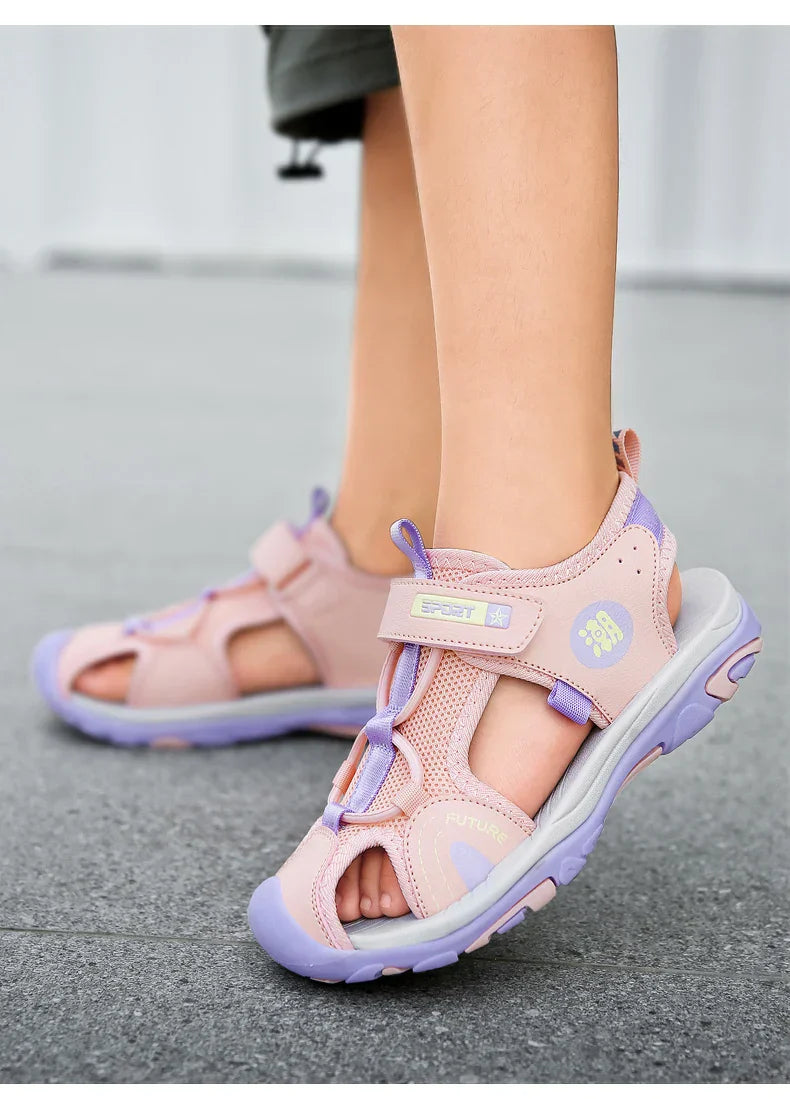 New Style Summer Beach Water Children Sandals Fashion Shoes Outdoor Non-slip Soft Bottom Shading Leather Boys Comfortable