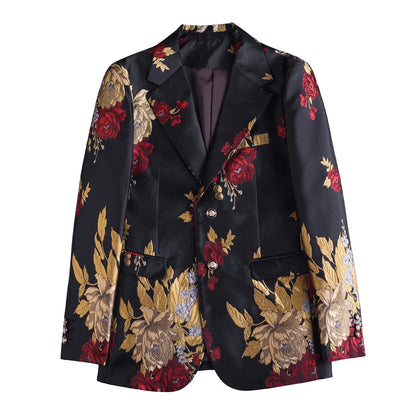 New Men Embroidered Jacquard Slim Fit Casual Suit Jacket Formal Prom Party Stage Costume Man Tuxedo Gentleman Blazers Suit Tops
