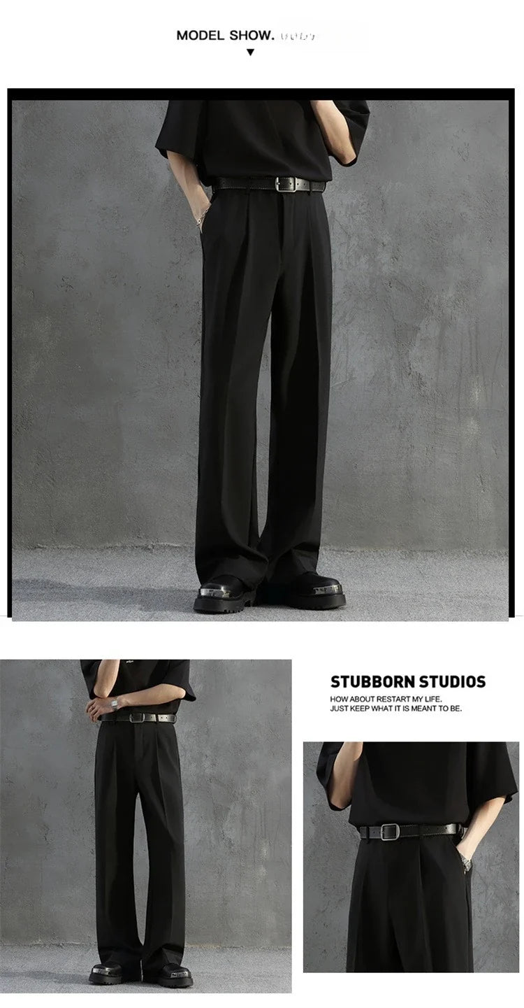 White Luxury Draped Suit Pants Men Fashion Dress Pants Korean Loose Straight Casual Pants Mens Office Formal Trousers Male S-3XL