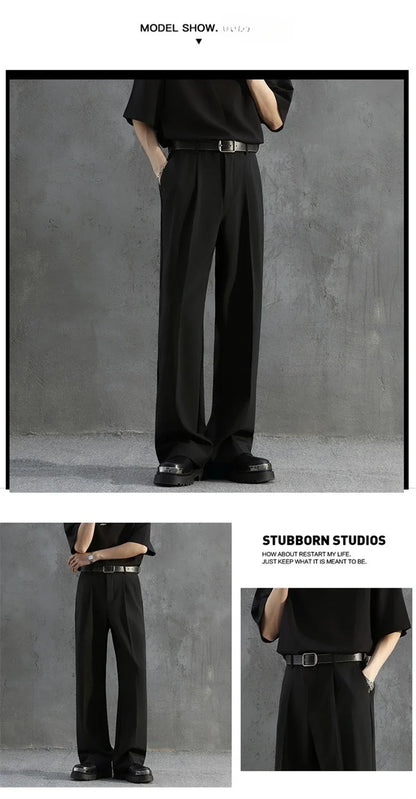 White Luxury Draped Suit Pants Men Fashion Dress Pants Korean Loose Straight Casual Pants Mens Office Formal Trousers Male S-3XL
