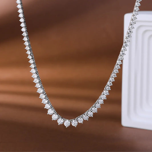3-Claw Setting Full Moissanite Tennis NecklaceCertified Certificate 925 Silver 3-4.5mm Size Gradient Diamond Necklaces for Women